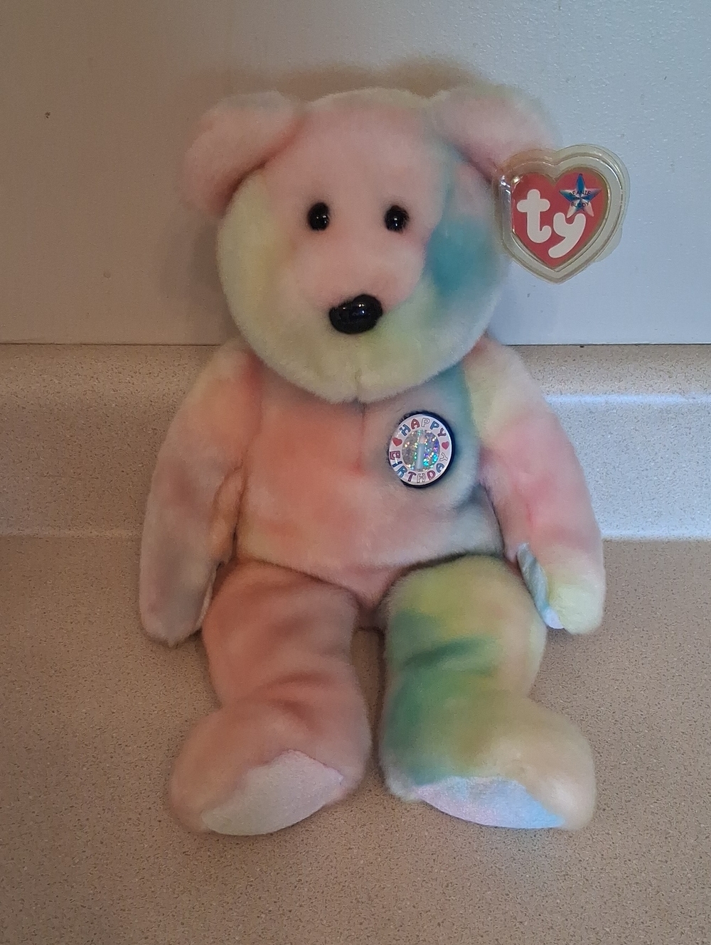 Ty Beanie Pastel Tie-Dye Bear "Birthday" 2000